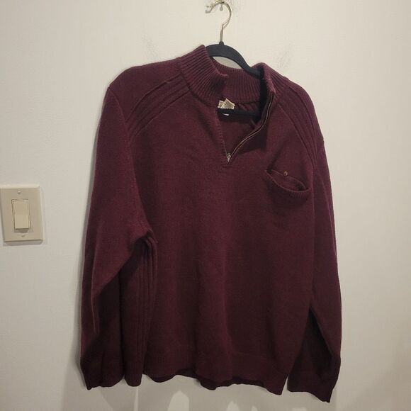 LL Bean Mens Size XXXL Burgundy Wool  Quater Zip Sweater Jacket - Picture 1 of 4